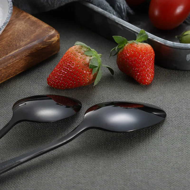 Black Stainless Steel Cutlery Set Black Kitchen Tableware Set Dinnerware Spoon Fork Dinner Set Tableware Home Flatware Mirror