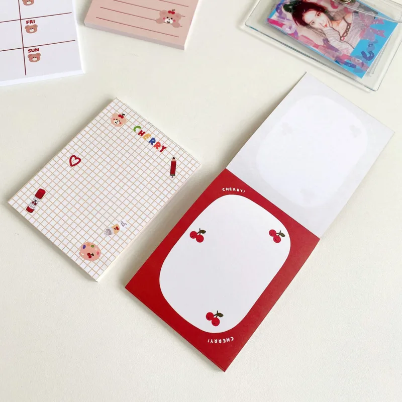 Ins Cute Cherry Bear Memo Pad Student Weekly To Do List Portable Office Message Paper Mini Grid Notebook Stationery 50 Sheets