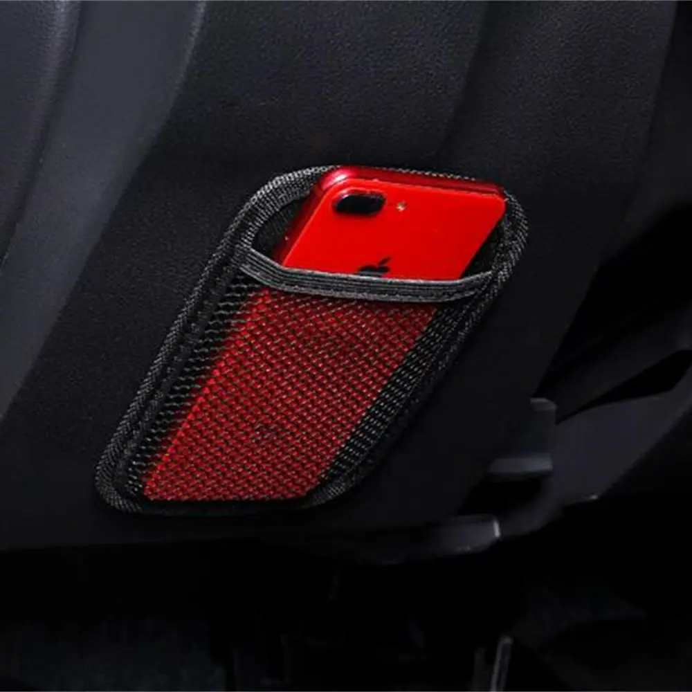 Organizador de bolso de armazenamento de carro, rede de malha, bolsa de corda, suporte móvel, caneta de telefone, preto, bolsa de armazenamento montad