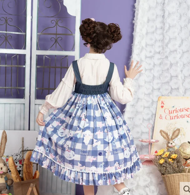 เจ้าหญิงชุดวิคตอเรียสาว Kawaii หวาน Lolita สาย Vintage Bowknot น่ารักพิมพ์สูงเอวโกธิค Lolita Cos Loli