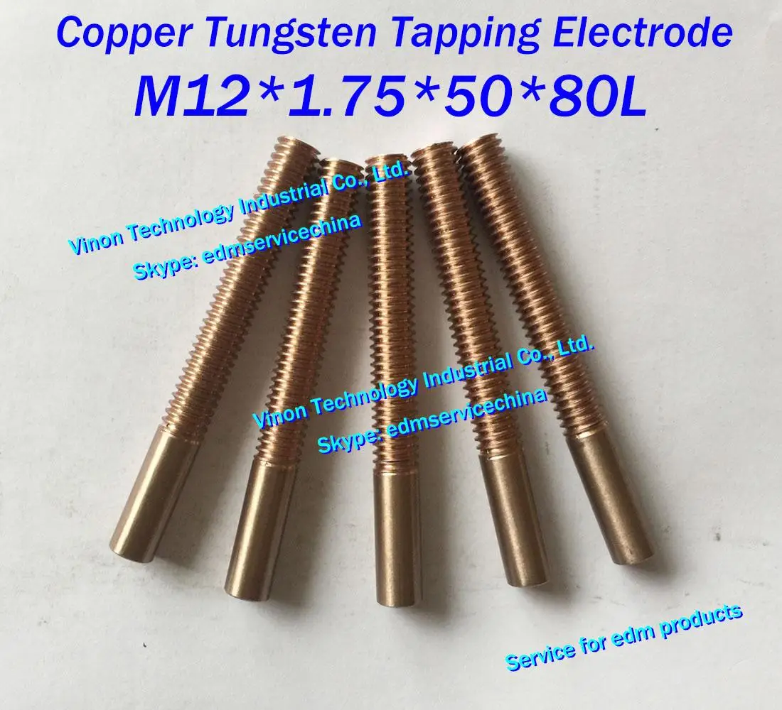 

5PCS M12*1.75*50L*80Lmm CUW75 Copper Tungsten Orbital Tapping Electrode for W75 tungsten copper threaded electrode without hole