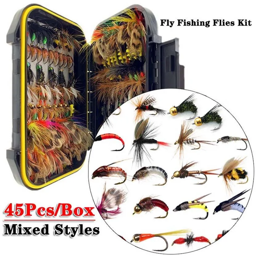 

45Pcs Bionic Insect Fly Fishing Hook Trout Lures fishing lure Flies Nymphs Ice Fishing Lure Artificial Bait with Boxed for Pesca