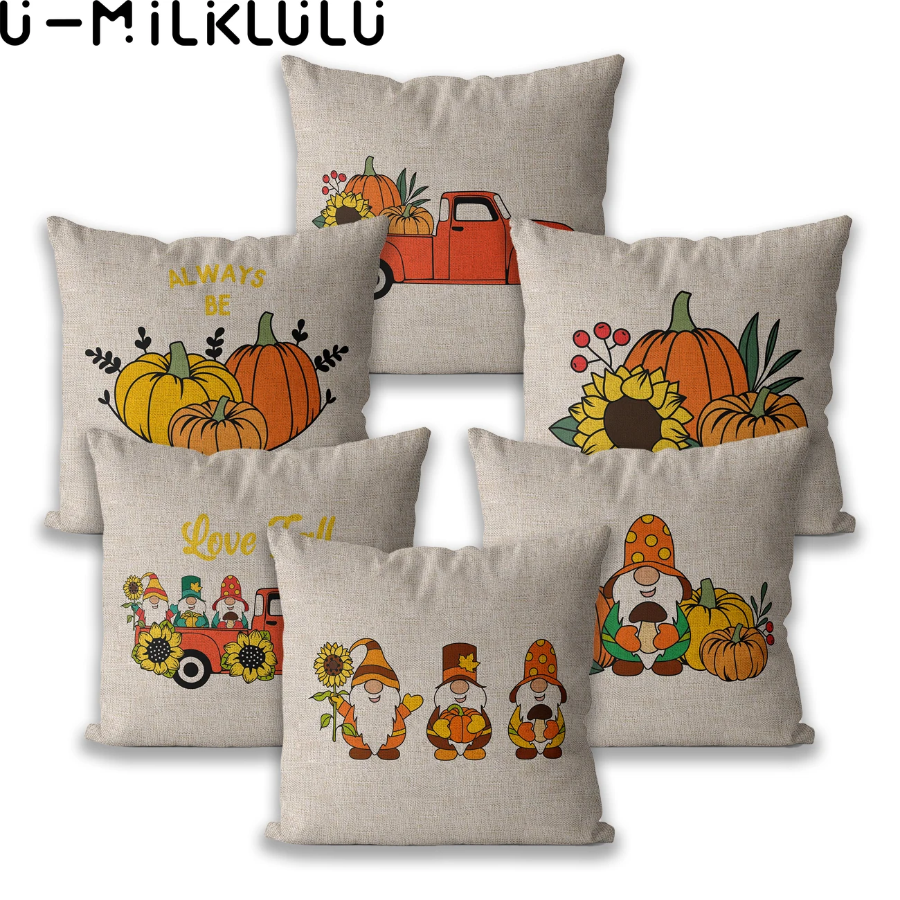 Sunflower Pumpkin Santa Claus Hello Fall Decor Pillowcase 45X45 40*40 Orange Car Nordic Linen Cushon Cover Autumn Decoration