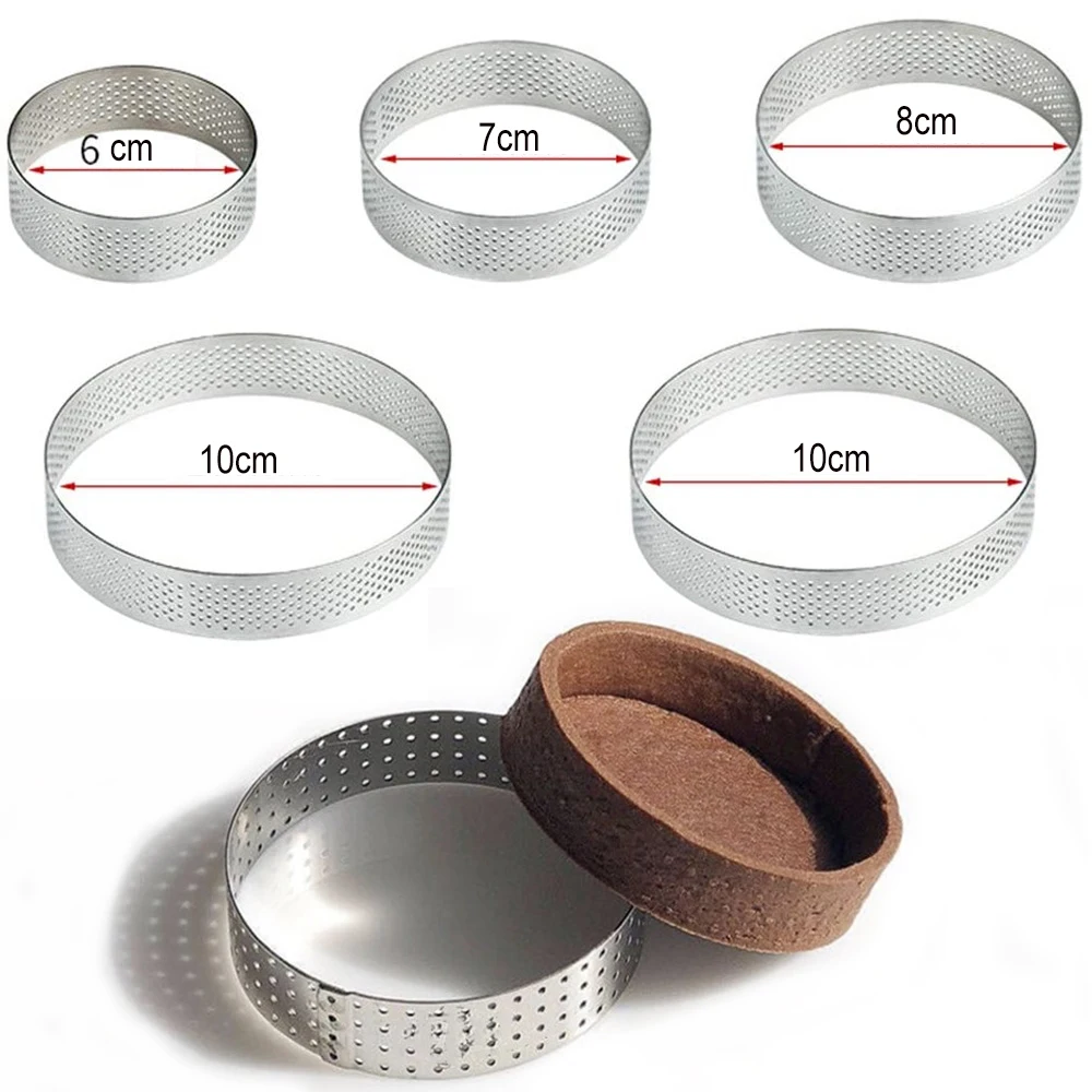 2/5/10pcs French Dessert Circular Tart Ring Stainless Steel Perforation Fruit Pie Quiche Cake Mousse Mold Kitchen Baking Mould