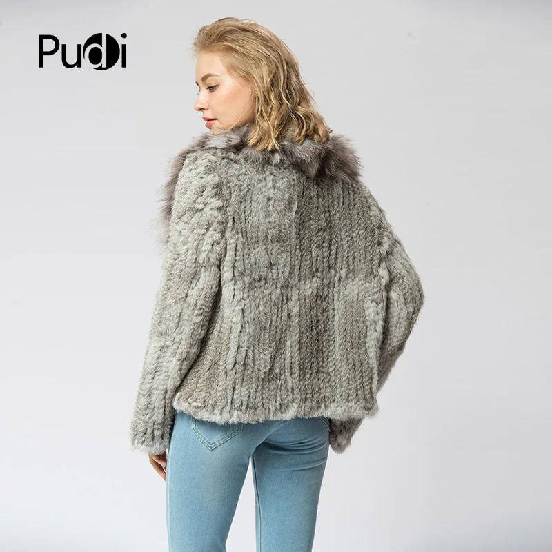 CR072 Knitted Real Rabbit Fur Coat Overcoat Jacket With Fox Fur Collar Russian Women\'s Winter Thick Warm Genuine Fur Coat