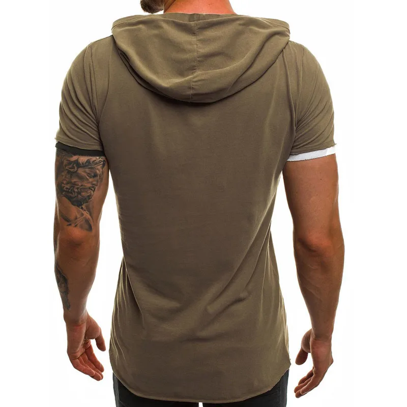 Summer Men\'s Hooded t-shirt New Casual Slim Short Sleeve t shirt men Plus Size 3XL Solid Men Clothes Streetwear Tee Shirt Homme