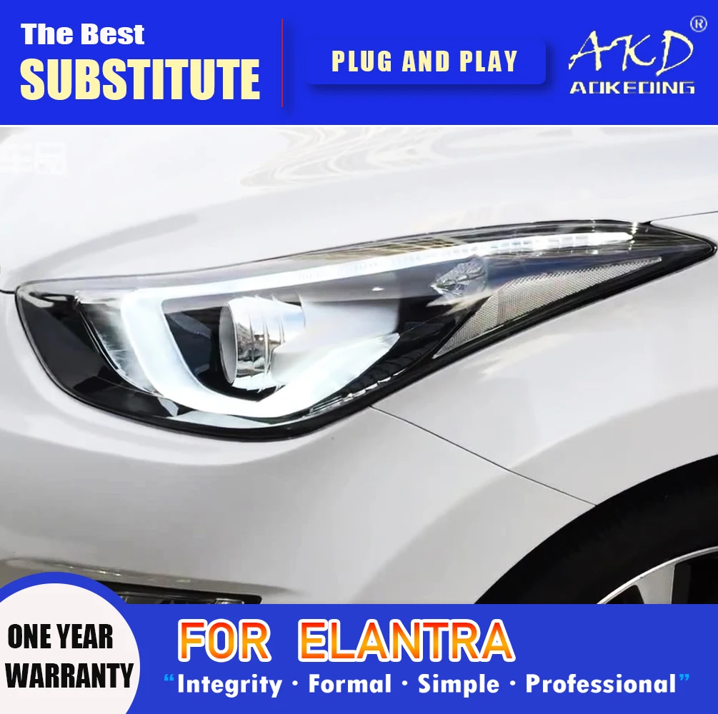 AKD Head Lamp for Hyundai Elantra LED Headlight 2011-2016 Headlights Elantra DRL Turn Signal High Beam Angel Eye Projector Lens