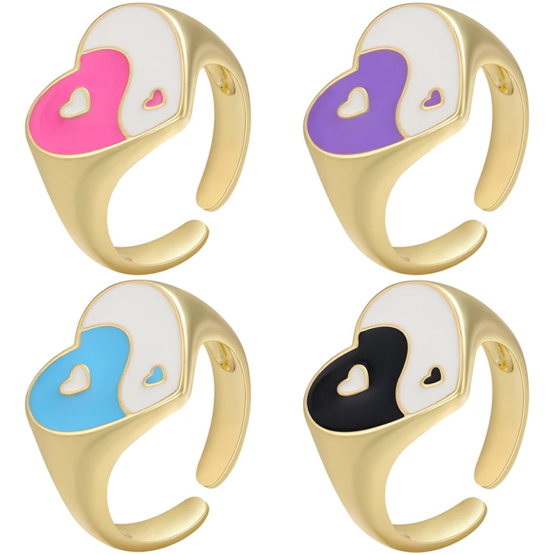 ZHUKOU heart Yin and Yang Rings Taoist Bagua Yin Yang Tai Chi Men's Ring Dripping oil Enamel chinese style rings wholesale VJ292