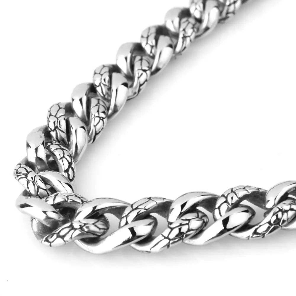 

14mm Hip-hop Silver Color Stainless Steel Cuban Curb Chain Carved Pattern Mens Womens Bracelet Or Necklace Punk Jewelry 7-40inch