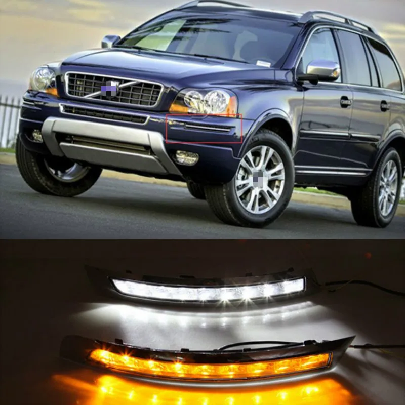 

2шт Автомобильные дневные ходовые огни светодиодный DRL для Volvo XC90 2007 2008 2009 2010 2011 2012 2013 лампа сигнал поворота противотуманная лампа мигает