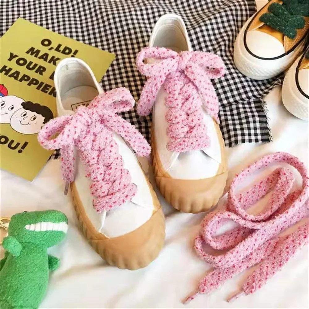 Fashion Ins Pink Hairy Soft Shoelace For Girls Cute caterpillar Women High-top Canvas White shoes Laces Accessories