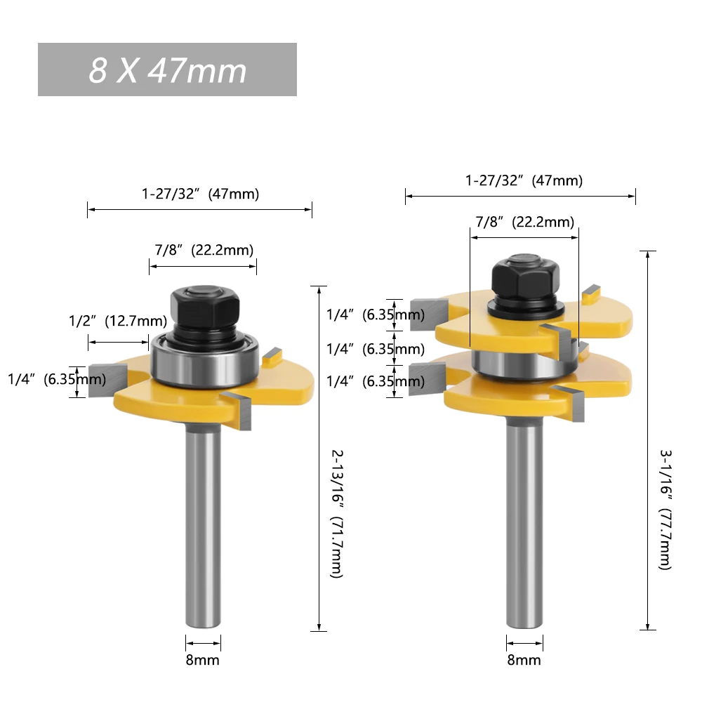 Imagem -02 - Lavie-fresadora de Madeira T-slot mm Shank Língua e Groove Joint Montar Router Bits Ferramentas de Corte de Madeira Mc02002 Pcs