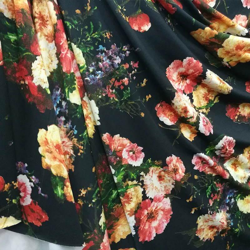 Beautiful 4 Ways Stretch Milk Silk Knited Cotton/Spandex Fabric Colorful Chrysanthemum Printing Fabric  Diy Sewing Dress T-Shirt