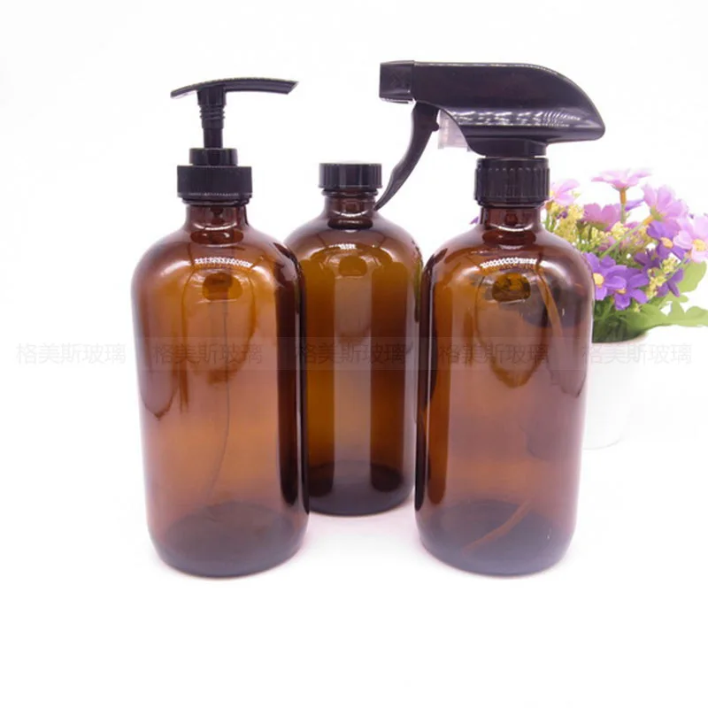 500ml  Amber Glass Spray Bottle with Black Trigger Sprayer  16 Oz  Round Heavy Duty Brown Water Sprayer Essential oil bottle