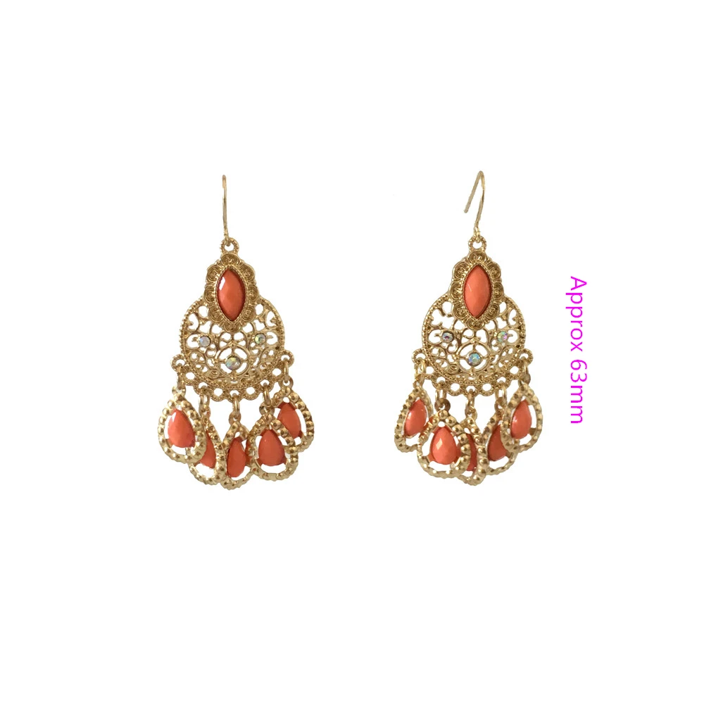 Boho Style Women Earrings Gold Color Plating Orange Stone Decortion Dangle Earrings for Women 2020