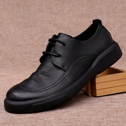 Genuine Leather Men's Business Casual Shoes British Style Comfortable Cowhide Thick Bottom Wear Resistant Soft Soles Men Sneaker