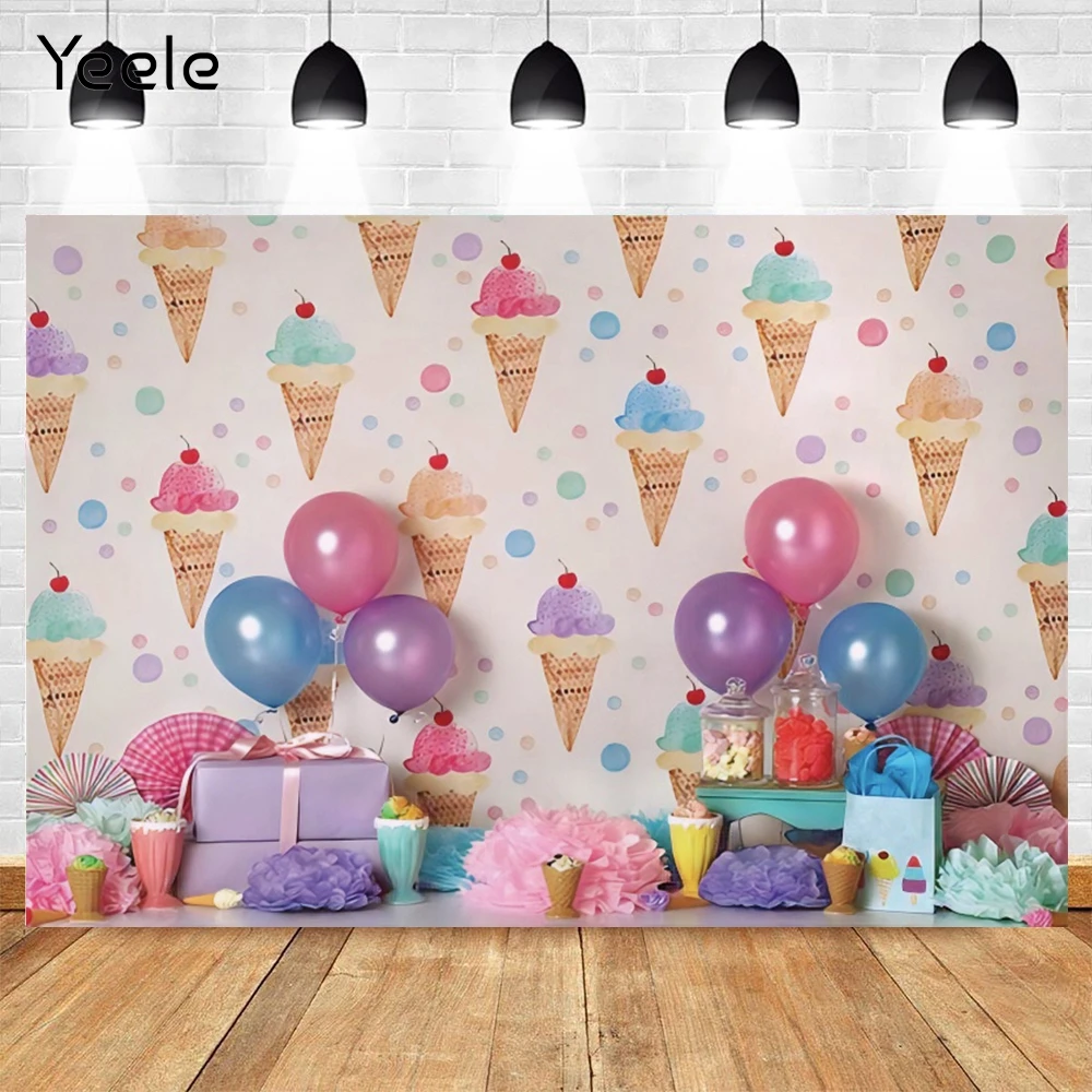 

Yeele Ice Cream Balloon Candy Sweet Cake Baby Girl Birthday Party Photography Backdrop Background Vinyl Photocall Photozone