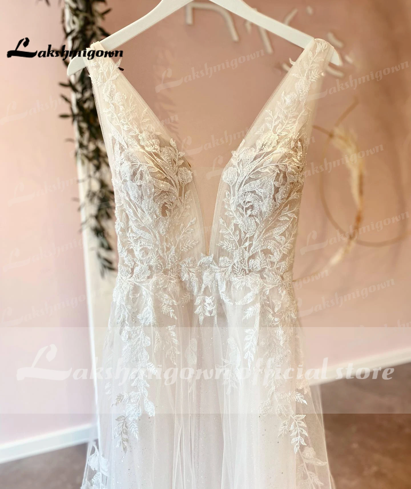 Lindo vestido de casamento 2022 sexy profundo decote em v rendas apliques sem costas varredura trem a linha vestido de noiva vestidos de noite