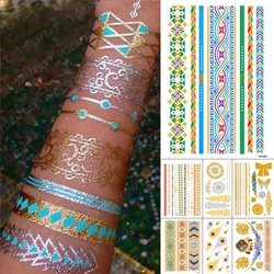 Waterdichte Tijdelijke Tattoo Sticker Metalen Goud Zilver Blauw Mandala Armband Sieraden Flash Tatto Vrouwen Henna Body Art Nep Tatoo