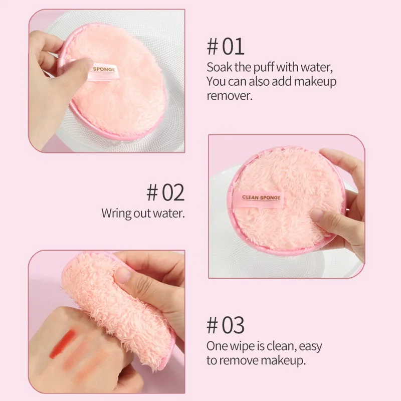 3 Pink Multi-function Cleaning Puff Makeup Remover Pads Reusable Rounds Soft Facial Cleaning Double-Side Washable Make Up Puffs