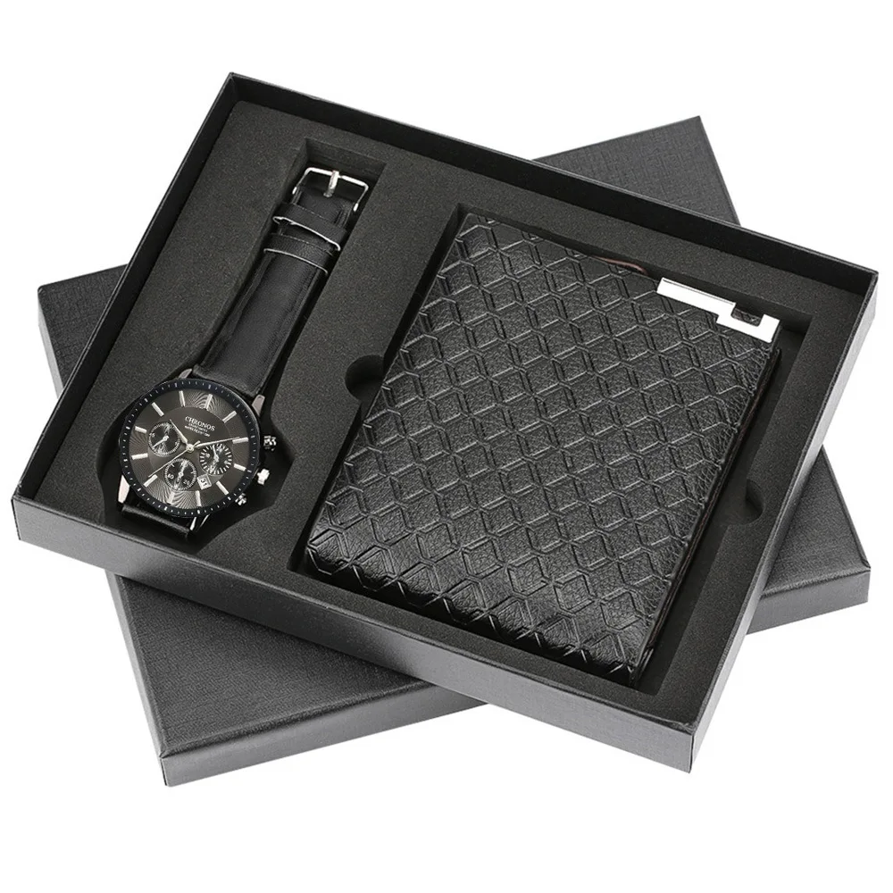 

Business Men Watches Set Leather Men's Watch Card Credit Holder Wallet Men Unique Watch Sets For Boyfriend Dad Husband