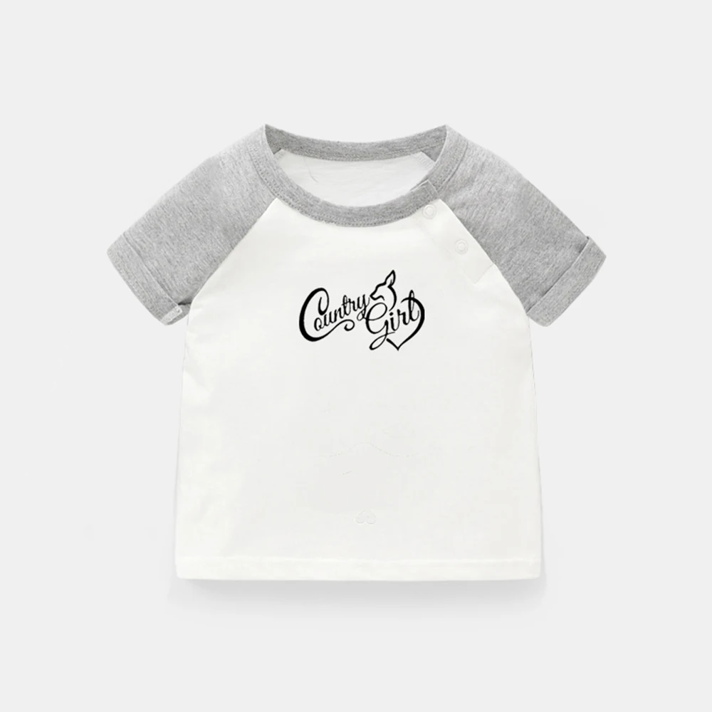 

Country Girl with a Buck Head Cowboy and Cowgirl Design Newborn Baby T-shirts Toddler Graphic Raglan Color Short Sleeve Tee Tops