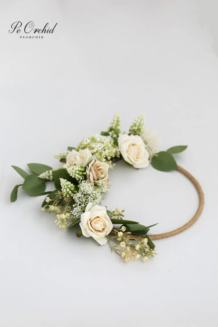 PEORCHID New Arrival Bridal Hoop Bouquet Rose Artificial Flower Wreath Wall Hanging Decoration Cheap Wedding Hand Bouquet