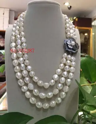 New Elegant lady\'s big 3row 9-10mm baroque white freshwater pearl necklace 18-19-20\