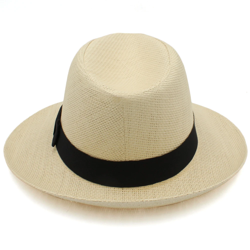 Men Women Straw Panama Hats Summer Fedora Sunhats Bowtie Band Party Trilby Caps Outdoor Sombrero Travel Size US 7 1/4 UK L