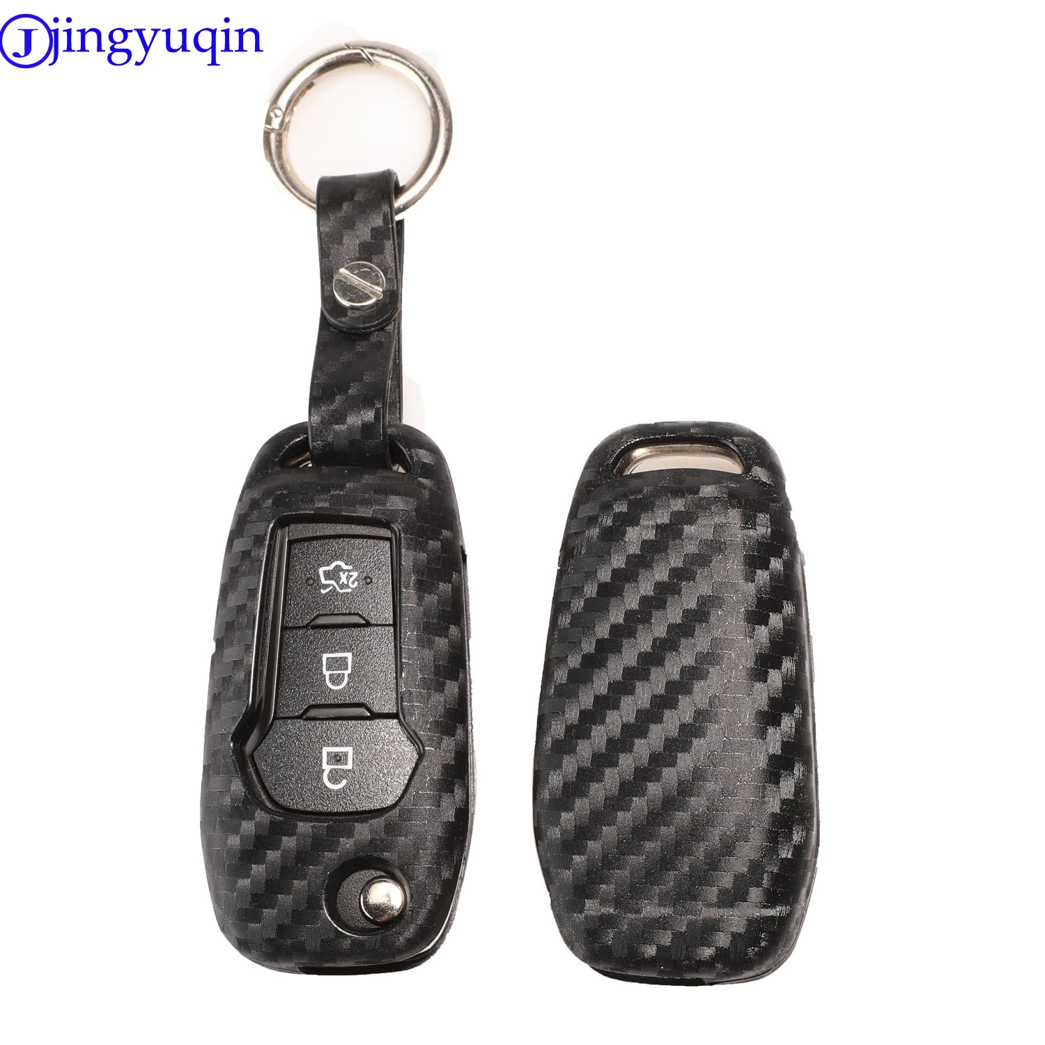 jingyuqin 10p Carbon Fiber Patten Soft Silicone Car Key Case Cover For Ford Everest Explorer Edge Focus Kuga Car-Styling