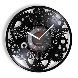Steampunk Owl Retro Clock Industrial Gears Wall Clock Vinyl Album Record Art Home Decor Gothic Grandfather Victorian Wall Watch