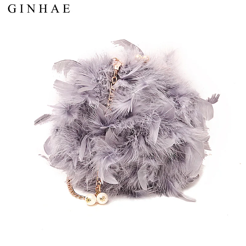 2021 Winter Real Women Ostrich Feather Shoulder Bag Chain Bags Desinger Ladies Small Handbags Women Teenagers Clutch Purse Bags