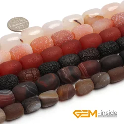 Natural Stone Drum Agates Acceories Beads For Jewelry Making Strand 15 Inch Frosted Bracelet Necklace Design