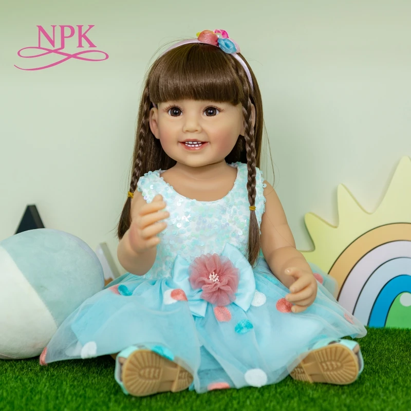 NPK 55CM reborn todder girl gift fashion doll blue skirt lifelike real soft touch full body silicone doll