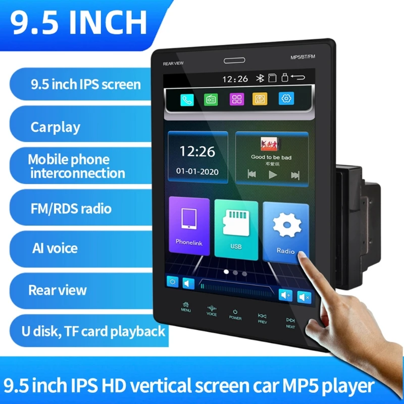 Car Multimedia Player Double Din Audio Calling 9.5" LCD Touchscreen Monitor MP5 FM Radio Receiver Carplay Backup Camera