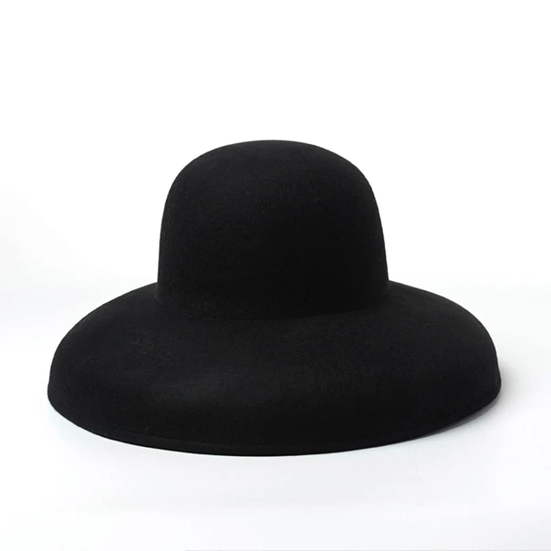 Vintage Hepburn Style Luxury Hat Fedora Hat Winter Warm 100% Wool Catwalk Model Custom Leisure Lady Black Cap Women Outdoor Hat