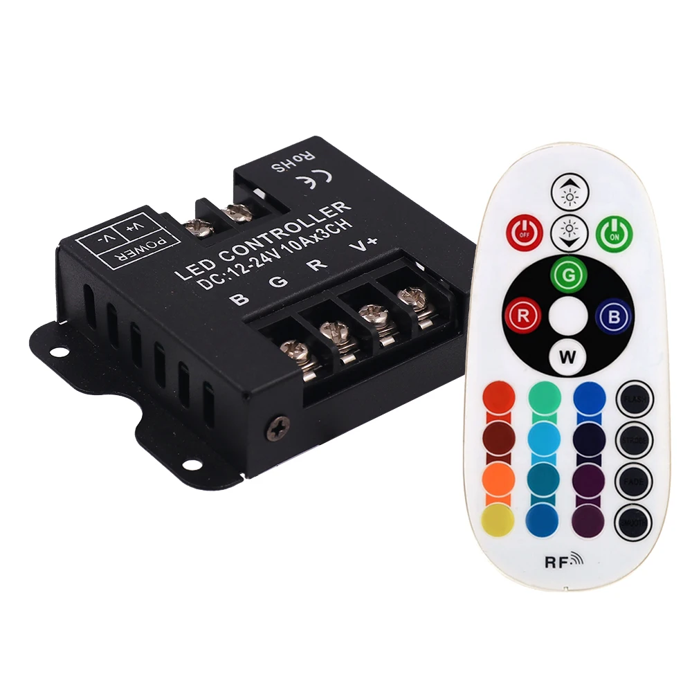 DC12-24V LED RGB Controller with 24Key RF Remote Control 30A 10Ax3CH Wireless RGB Controller for LED Strip Ligth or Modules