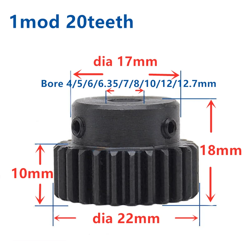 Spur Gear pinion 1M 20 teeth 20t 21t 22t 23t 24t 25t 26t 27t 28t 29t 30t 31t 32t 33t 34t 35t Metal gear steel CNC transmis