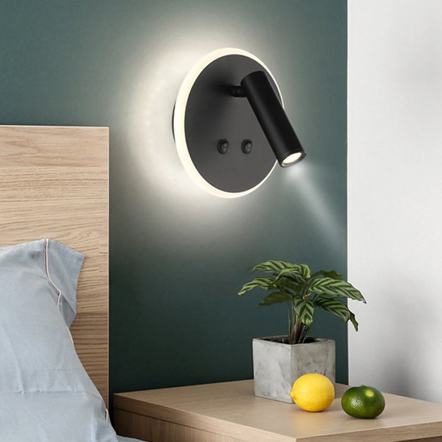 Hotel Corridor Stair Wall Light With Reading Spotlight Creative Backlit Bedside Reading Wall Light With Double Switch