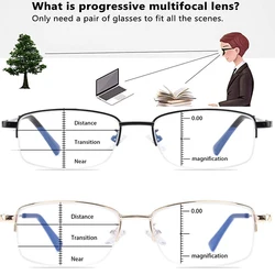 Progressivo multifoco óculos de leitura do computador azul liga de titânio bloqueio de luz dobradiça da mola multifocal leitores óculos