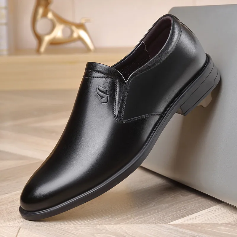 New  Fashion  Genuine Leather Concise Men Business Round Toe Black Shoes Breathable Formal Wedding Basic Shoes Men Dress Shoes