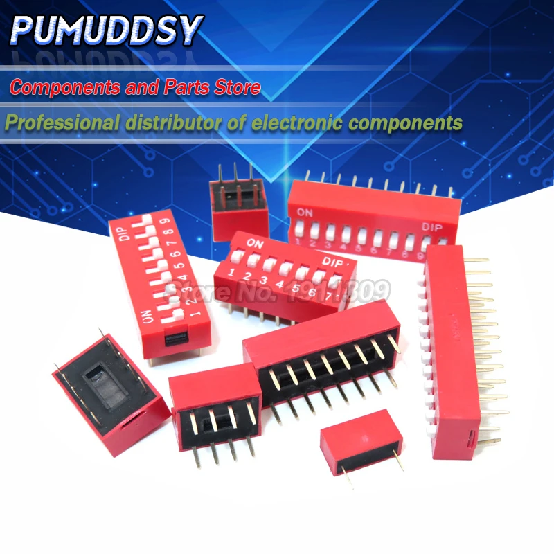 10PCS Slide Type Switch Module 2 3 4 5 6 7 8 9 10 12 Bit 2.54mm Position Way DIP Red Pitch Toggle Switch Red Snap Switch