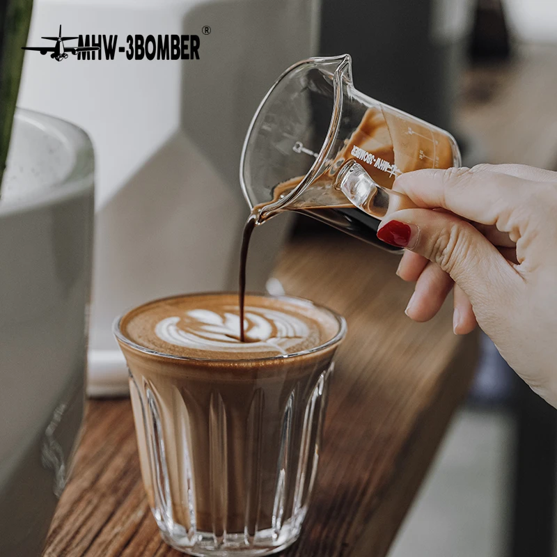 

MHW-3BOMBER Measuring Cup Double Spouts Mugs High Borosilicate Glass With Scale Lines Barista Accessory Coffee Bar Tool Espresso