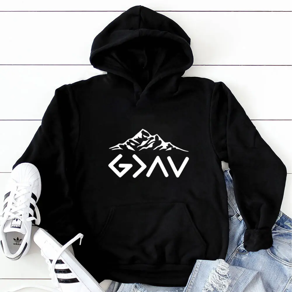 

God Is Greater Than My Highs And Lows 100%Cotton Graphic Printed Hoodie Adventure Funny Pullovers Long Sleeve Tops Faith Tops