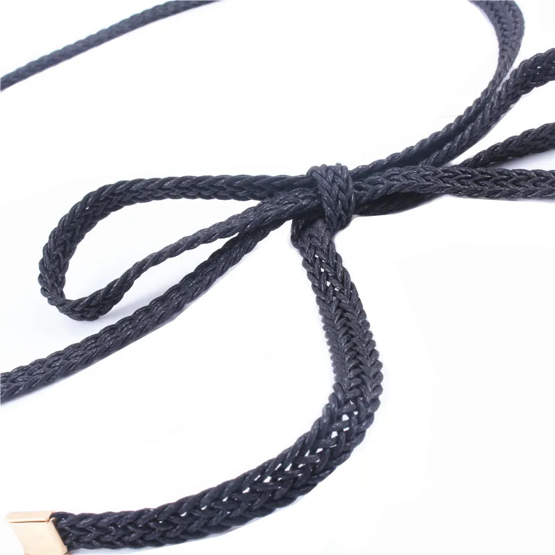 Girls Vintage Brown Thin Belts For Women Dress Knitted Woven Braided Strap Belt Waist Knotted Rope Luxury Fashion Ladies