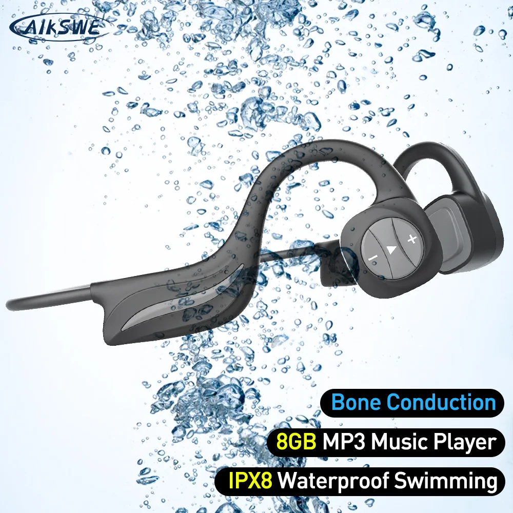 

Bluetooth-наушники AIKSWE с костной проводимостью, водонепроницаемые, IPX8, 8 ГБ, MP3, для плавания, дайвинга, Спортивная гарнитура