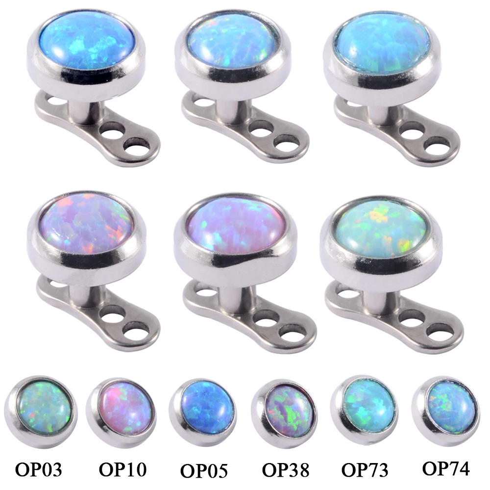 Set Opal Dermal Anchor Surgical Steel Internally Threaded Surface Barbell Micro Tattoo Unisex Fashion Piercing Body Jewelry 14G
