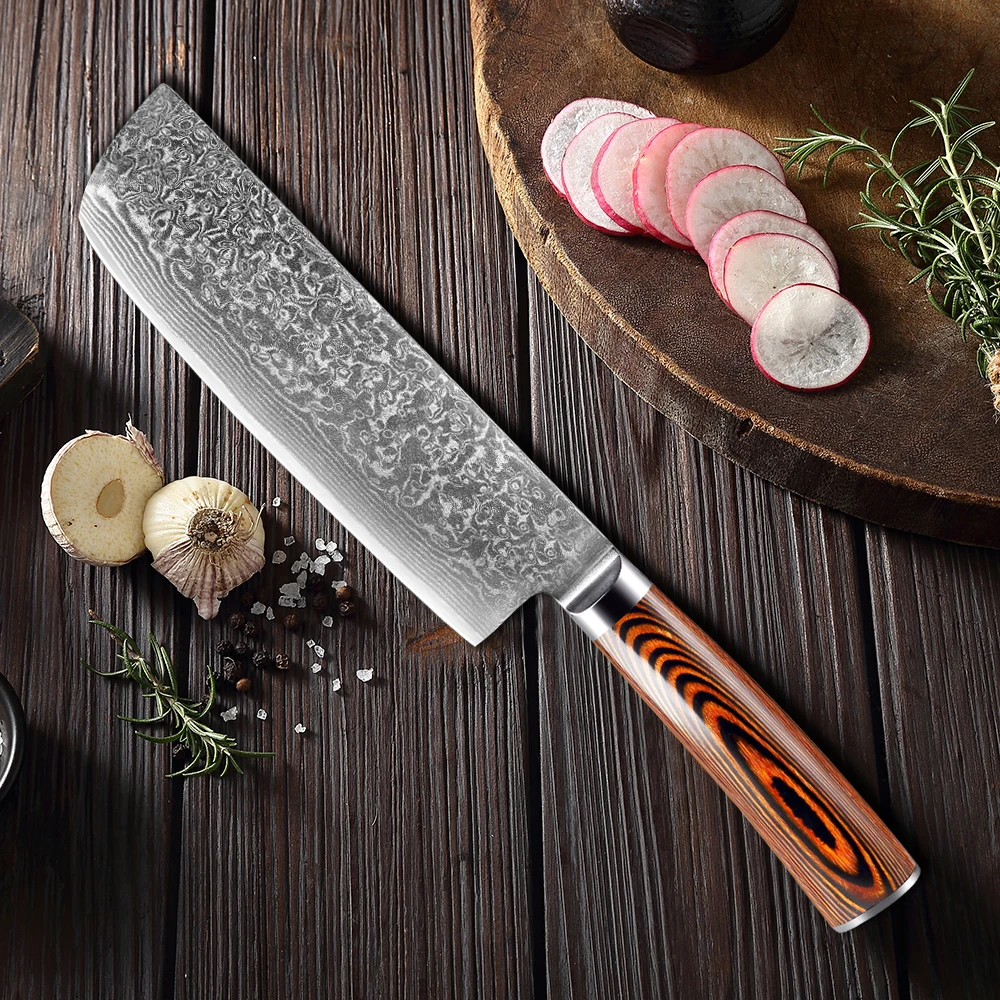 

XITUO Nakiri Knife 7inch Damascus Steel Blade Razor Sharp Non-slip Wood Handle Kitchen Chef Knives Meat Slicing Vegetable knife