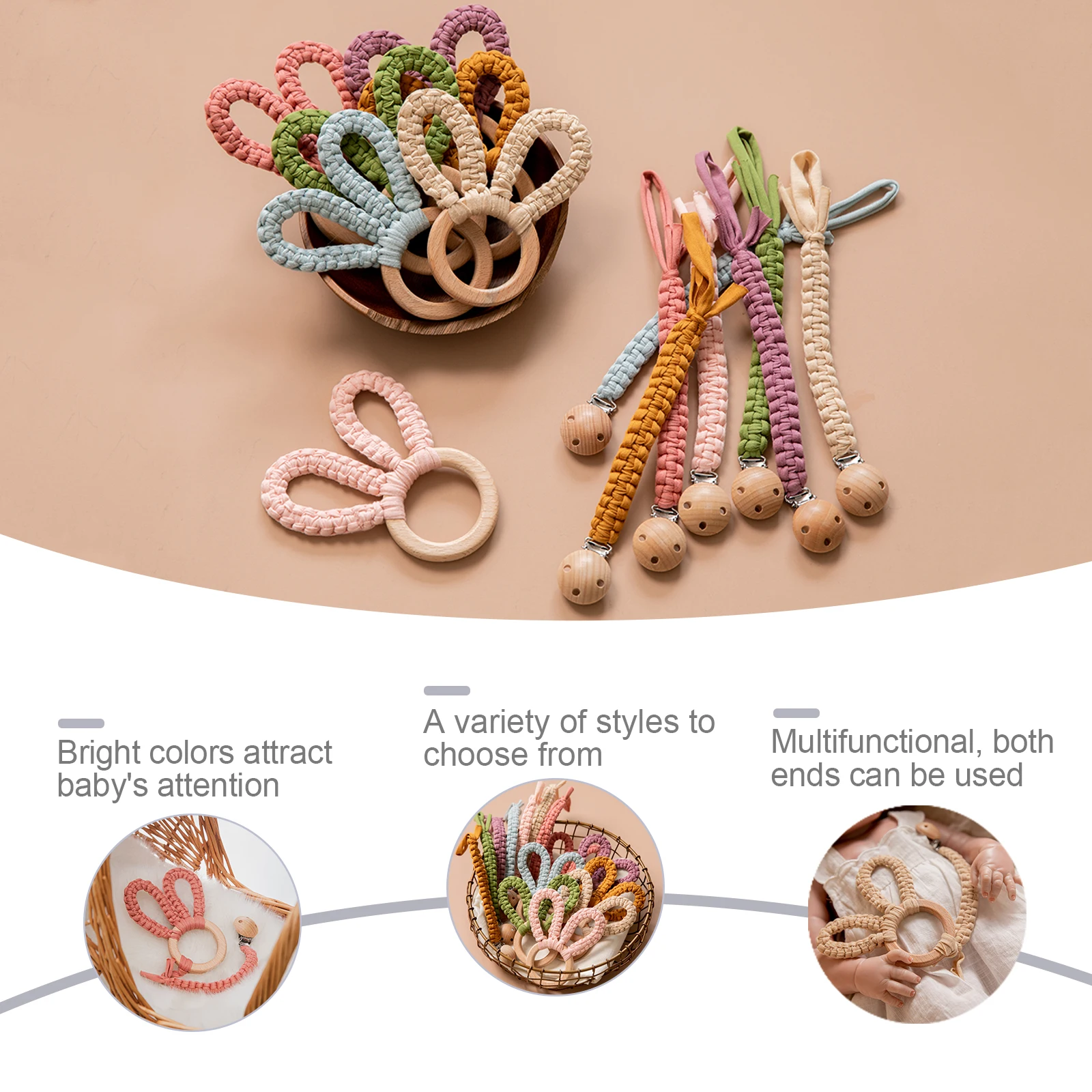 아기 침대 벨, 아기 장난감, Teether, 나무 토끼 딸랑이, 젖꼭지 체인, 모바일 유모차, 맞춤형 씹을 수 있는 너도밤나무 뮤지컬, 신생아 완구, 2 개