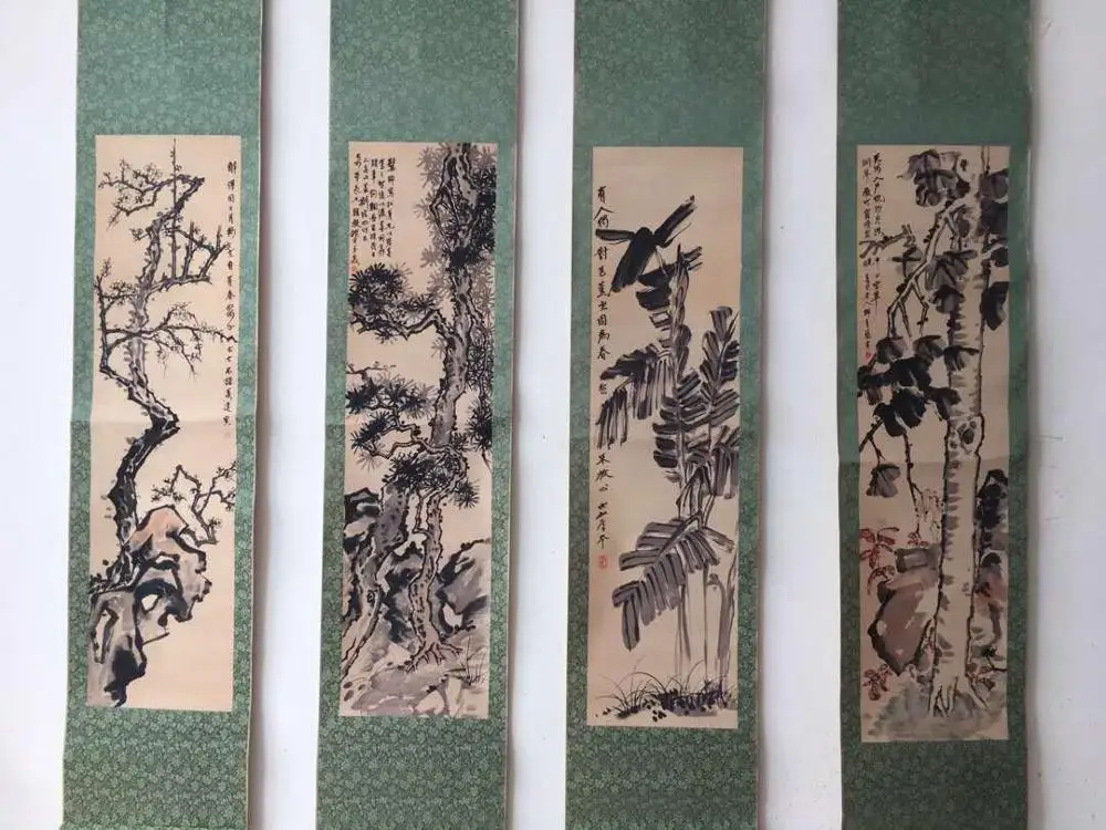 Chinese painting and calligraphy of ancient flowers and trees